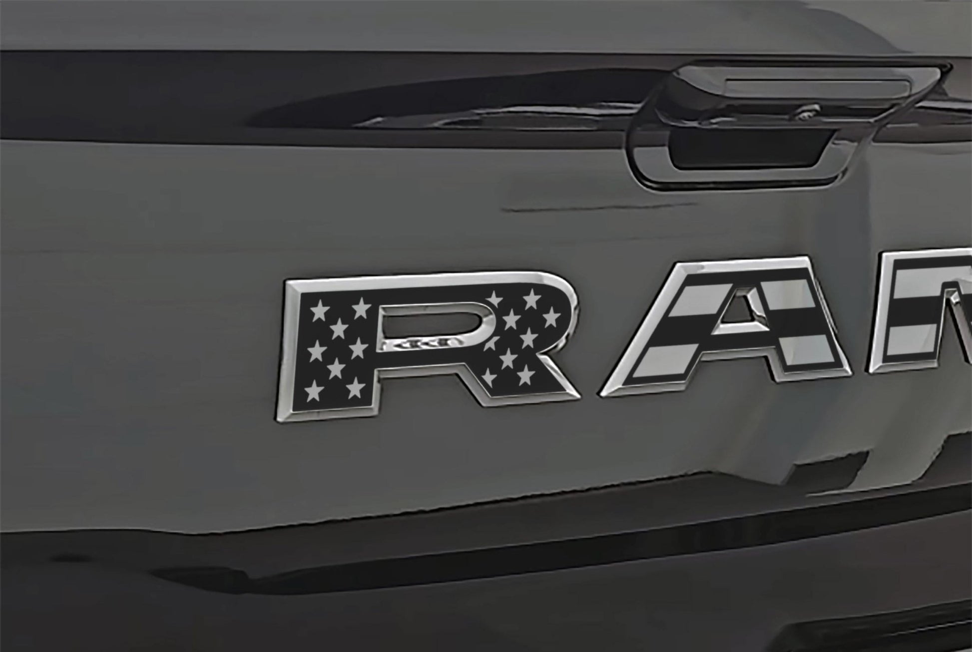 Premium Cast Matte Black Die - Cut Vinyl Flag Decals for 2025 - 2026 RAM Tailgate - TVD Vinyl Decals