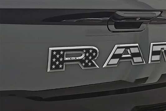 Premium Cast Matte Black Die - Cut Vinyl Flag Decals for 2025 - 2026 RAM Tailgate - TVD Vinyl Decals