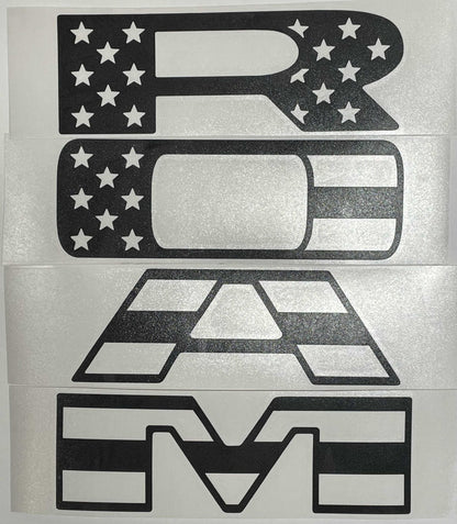 Premium Cast Matte Black Die-Cut Vinyl Flag Decals for 2019-2023 RAM Grille - TVD Vinyl Decals
